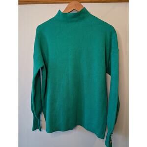 Tahari Kelly Green Mock Neck Sweater Rhinestone Jewel Buttons Cuff XL